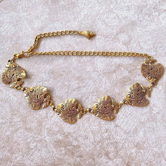 VINTAGE Gold Tone Tropical Angel Fish Chain Belt Metal Cinch Waist Lobster Clasp main image 14